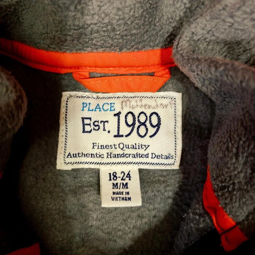 The Childrens Place Boys Orange Navy Puffer Jacket Hooded Fleece Lined 18-24M